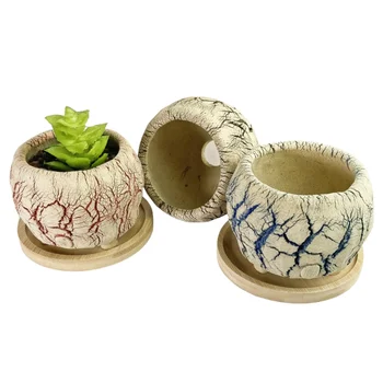 TangCao succulent plant flowerpot Handmade rough pottery breathable round mouth simple ceramic basin Home Garden Plant Pot