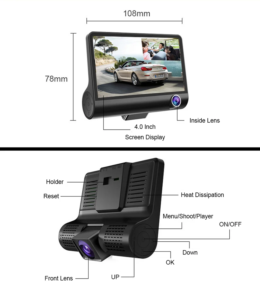 Videocamera DVR USB Per Auto, 1080P Full HD, Angolo 170°, Per Navigatori Android Con Funzione ADAS E Sensore G