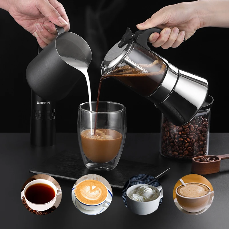 SEECIN Factory Premium Booster 360ml 9 Cups  Espresso Coffee Maker Stainless Steel Mocha Pot Electric Stove Top Moka Pot
