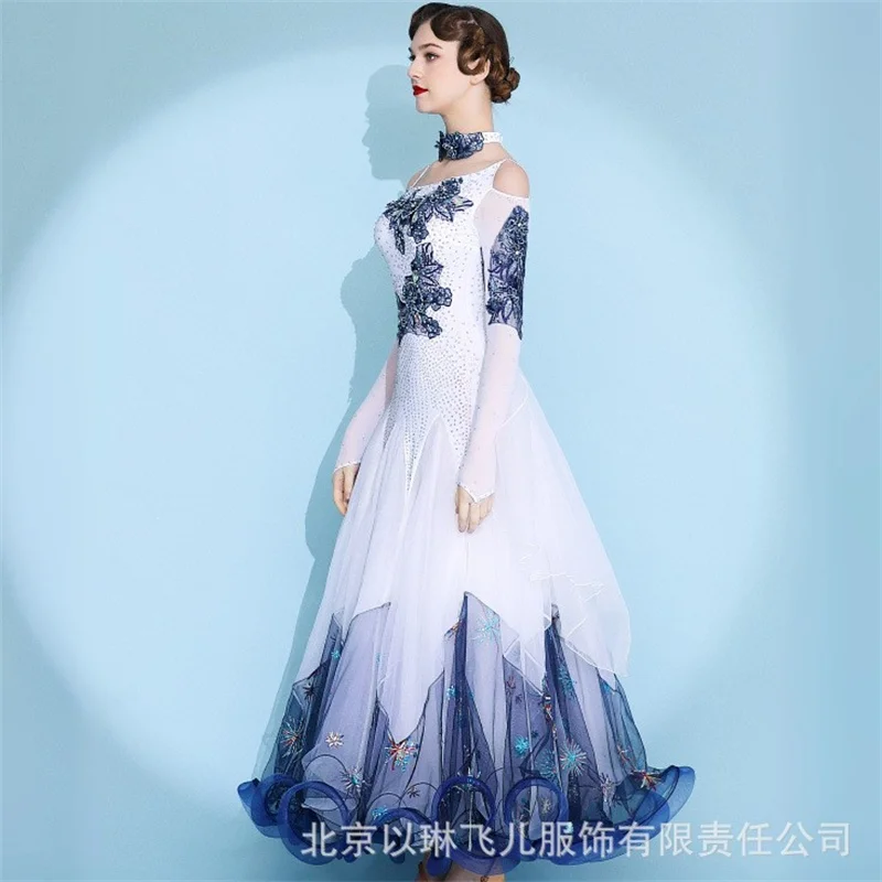 New Design Fashion Retro Elegant Women Adult Performance Competition Wear White Ballroom Dance Dress