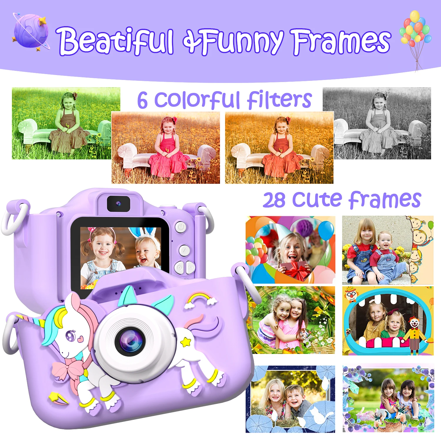 Cartoon Kids 2-Inch LCD Camera with 1080P Photo & Video MicroSD Built-In Games & MP3 for Ages 4-10