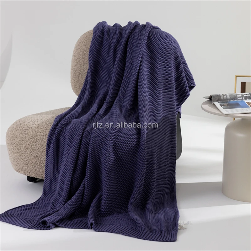 2024 New Style Supper Soft Warm Comfortable Breathable Adults Kids-friend Solid 100% Cotton Knitted Throw Blanket AY manufacture