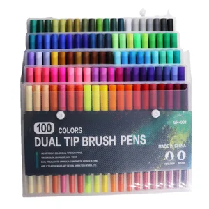 100 Colors Customized Double Dual Tip Pens Watercolor Nylon Brush Art Marker Pen Set