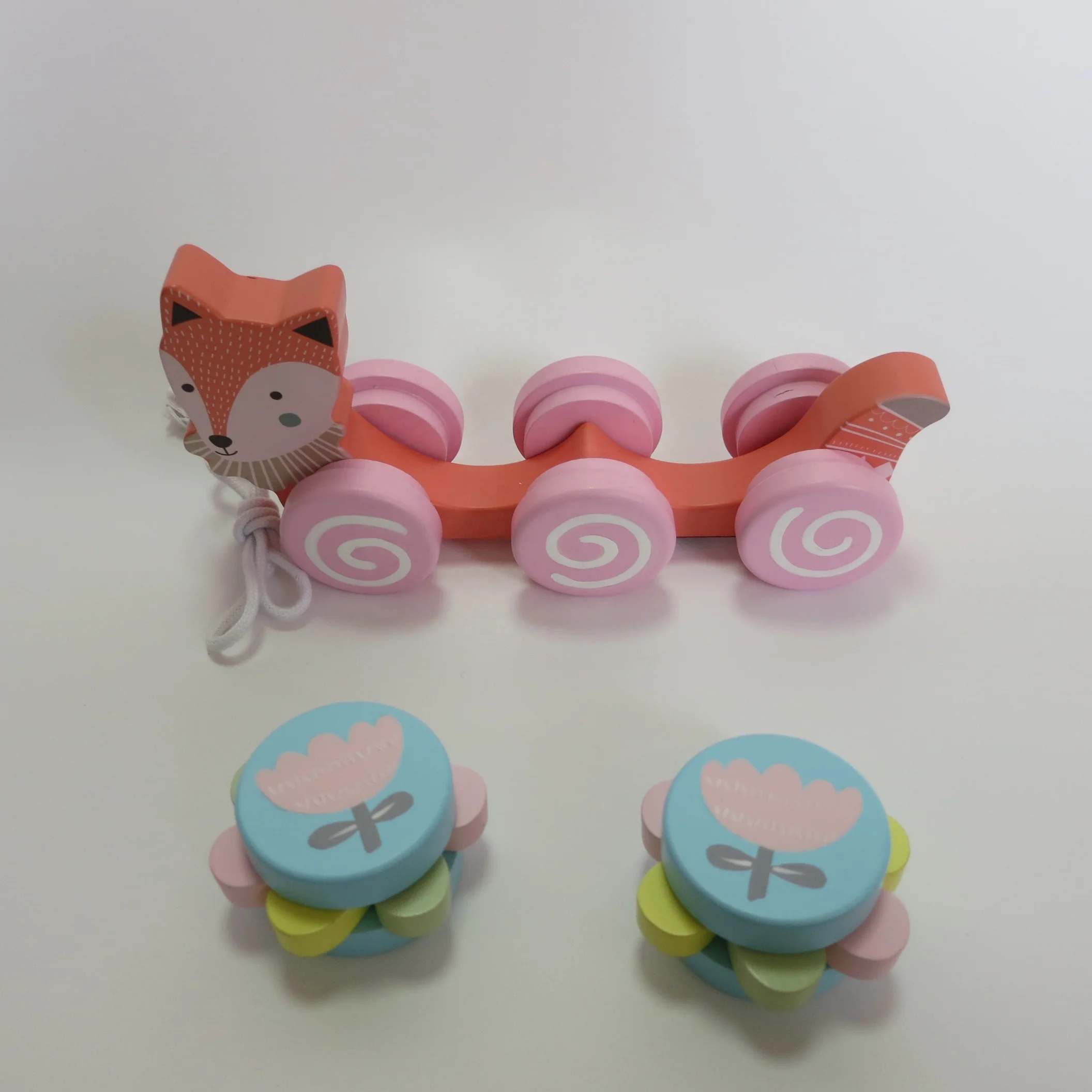 Деревянный игрушечный набор, тянущийся вдоль автомобиля, лиса, животное