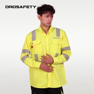 DROTEX Electrician Yellow Arc Resistant Flame Retardant Long Sleeve ATPV 9cal Mens Work Shirts