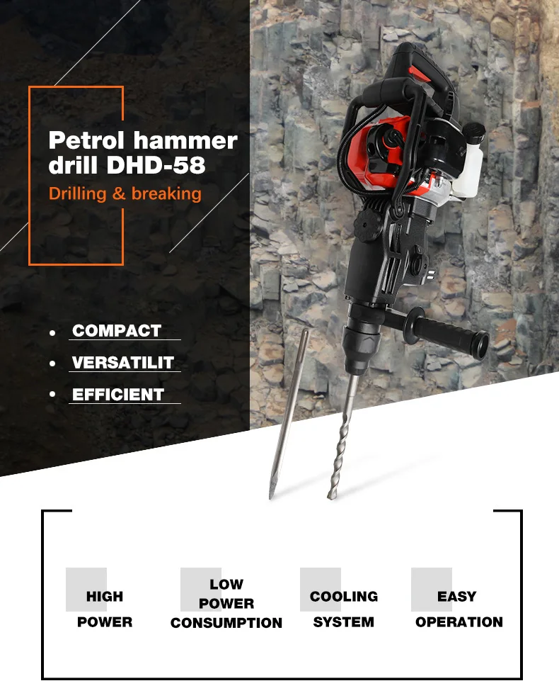 Handheld Hammer Drill Machine Petrol/Gasoline 2-stroke single-cylinder Demolition Hammer