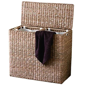 Oversized Divided Seagrass Fiber Laundry Hamper Storage Basket With ...