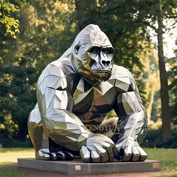 Stainless Steel Geometric Gorilla Sculpture for Sale