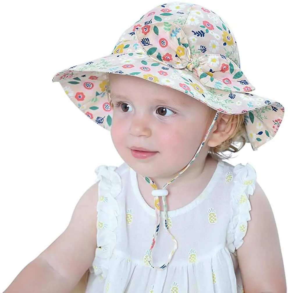 Baby Girl Sun Hat With Outdoor Adjustable Beach Hat With Wide Brim