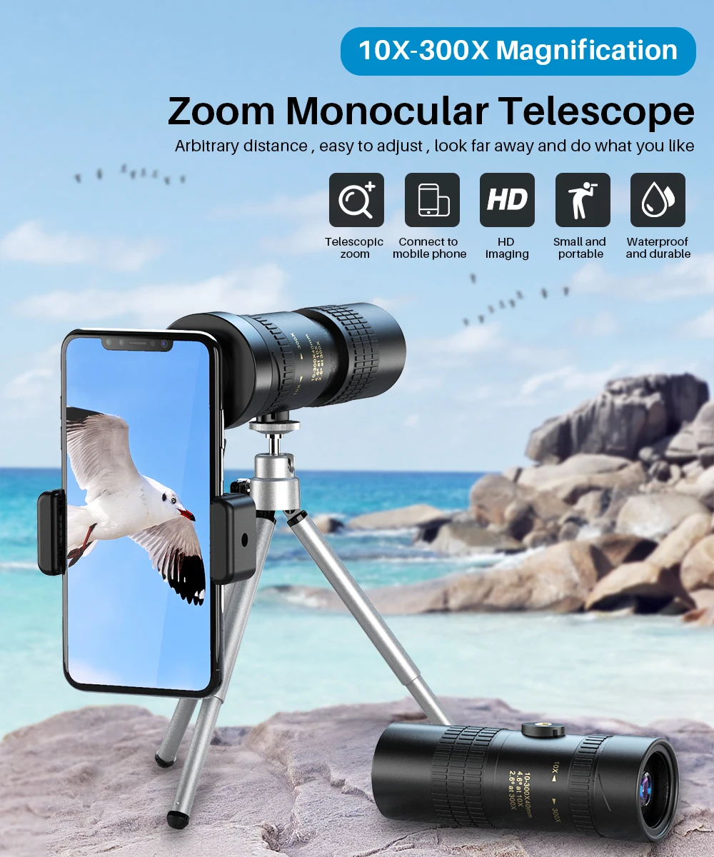 APEXEL Optical Portable High Definition Monocular 4K 10-300X40 Zoom Monocular Telescope with Tripod for Hiking Concerts
