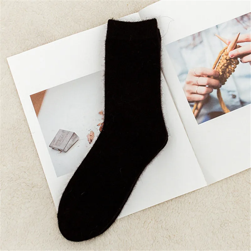 2025 New Style Solid Color Warm Socks Angora Rabbit Wool Socks Women's Thickened Wool Winter Tube Socks