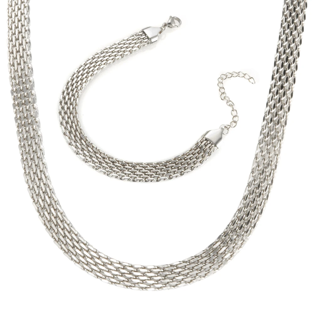 INS Retro 18k Gold Plated Stainless Steel Jewelry Minimalist Charm Mesh Belt Chain Wide Choker Necklace Bracelet for Women
