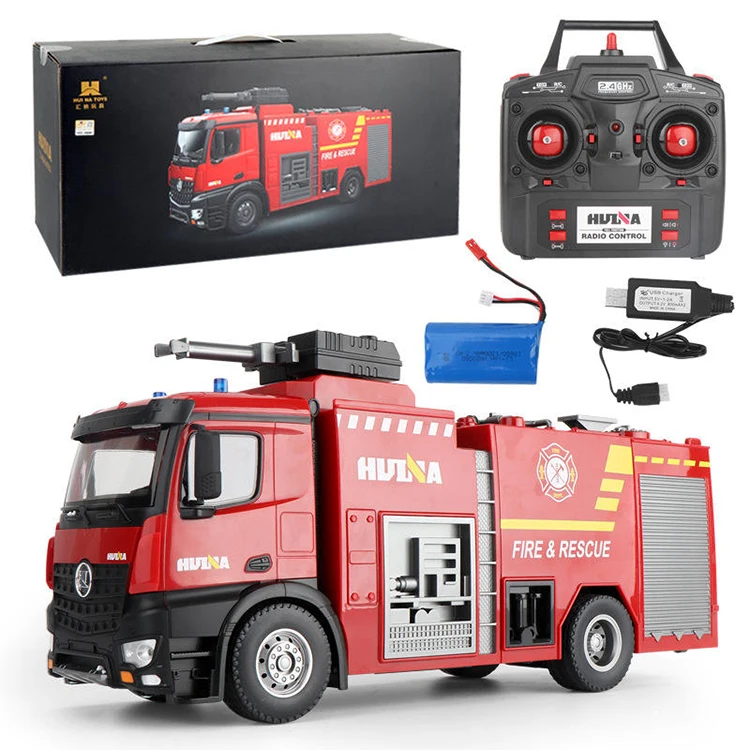 Huina Remote Control Toy Electric Simulation RC Fire Truck Toy Huina 1562 RC Truck 22CH R/C Ladder Box Water Spray Fire Truck