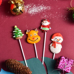 48 Piece Christmas Tree-Shaped Hard Candy Custom Creative Snowman Reindeer 12g Lollipops Coated Decoration Wholesale Bag Snacks