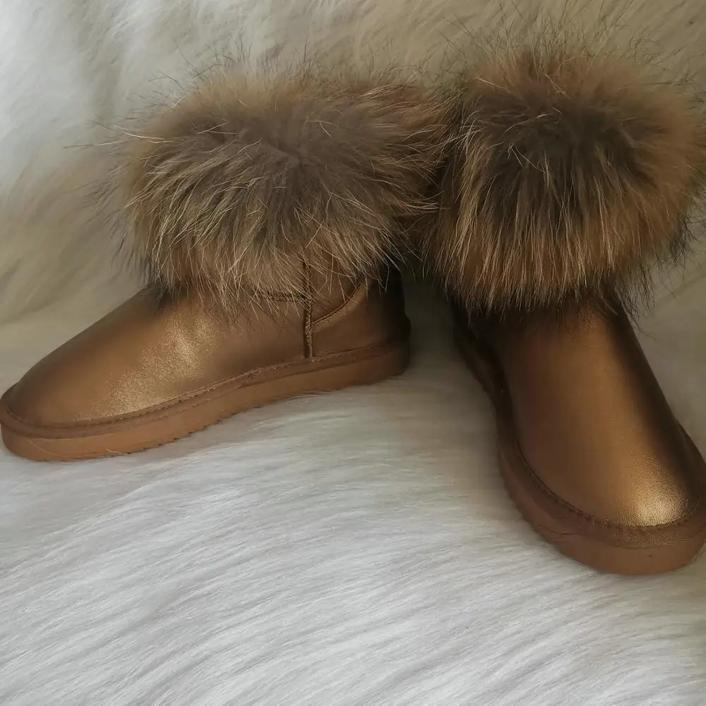 2019 пользовательский большой размер Золотой цвет мех енота снегоступы пушистые меховые ботинки енота снегоступы Пользовательский логотип