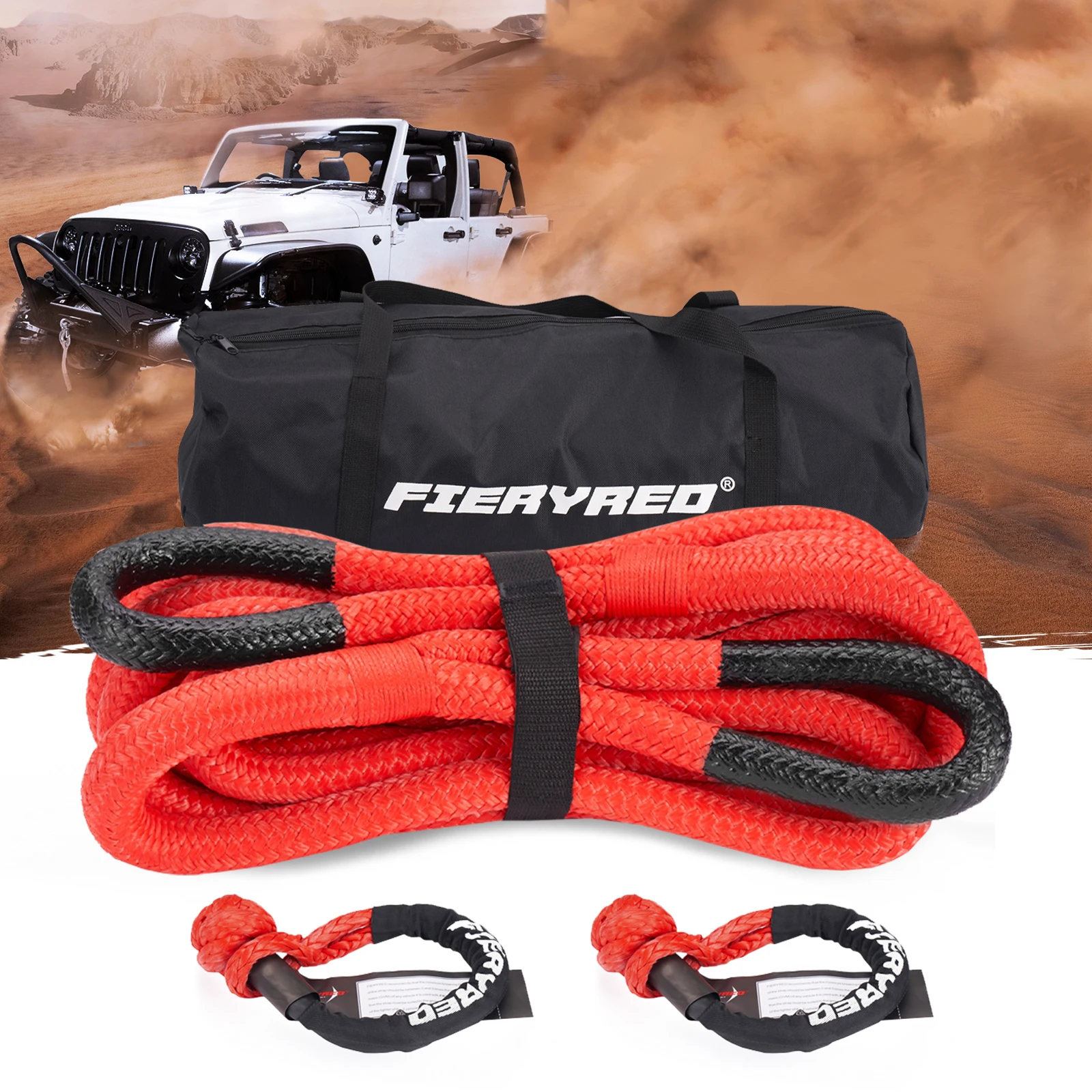 Fireyred 20ft 19200lbs Recovery Rope Winch Rope Stretch Towing