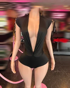 Viviblook Z922RP01 Women's Active Romper New Sexy Deep V Slim Fit Short Sleeved Romper for Ladies Bodycon