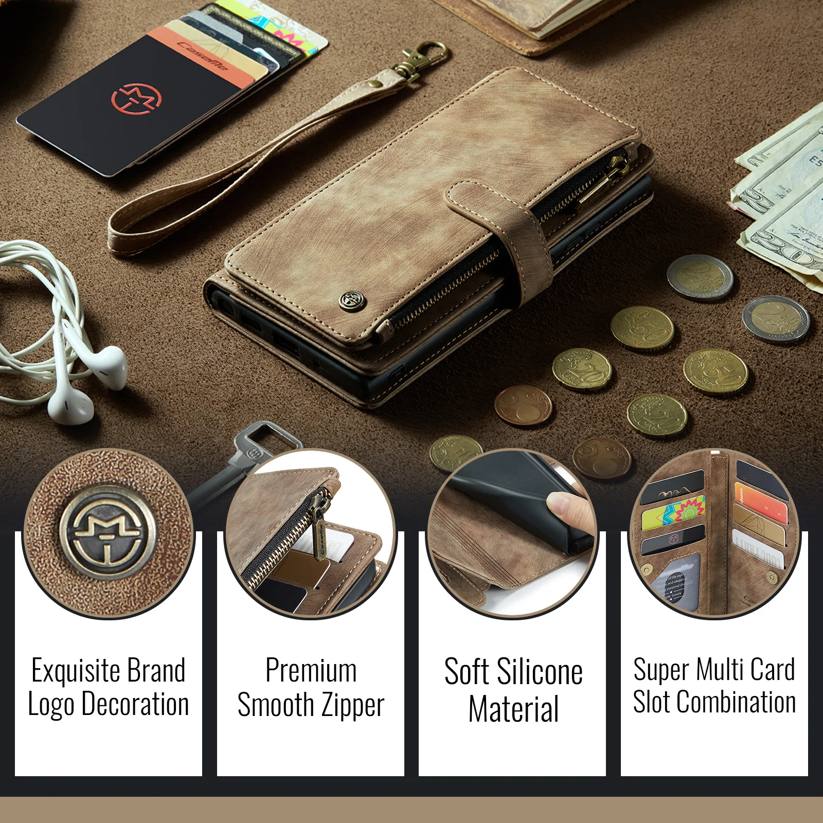 10 Card Slots Stand Magnetic Polyurethane Flip Leather Wallet Phone Case, Suitable For IPhone 17 Air_voghion.com