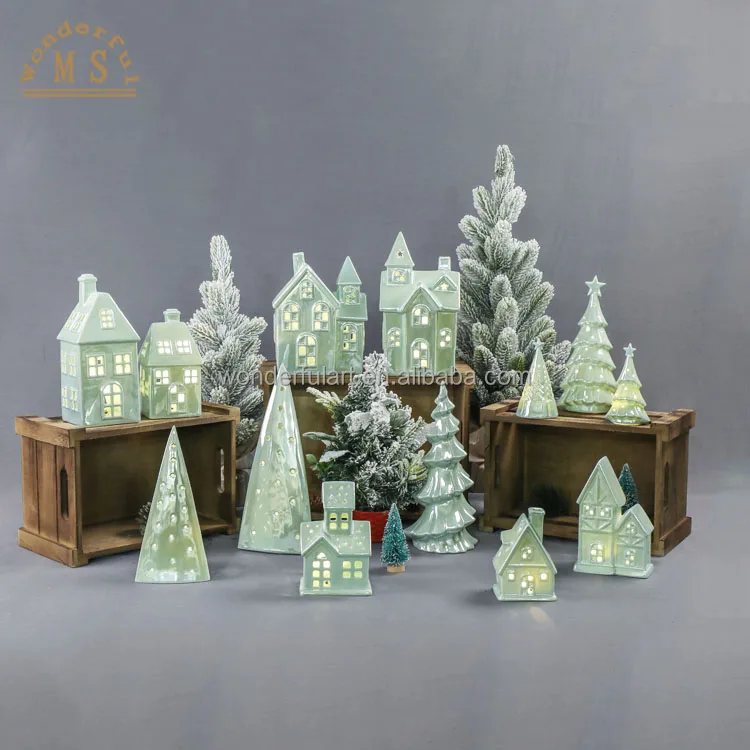 Christmas Decorative Ceramic Village houses with cutout windows for a beautiful glow led Light the perfect gift for holiday