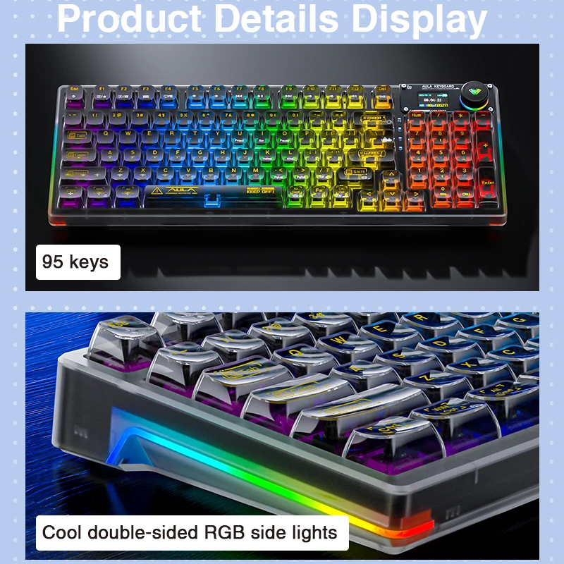 AULA F98PRO Custom PBT Wireless RGB Blue Backlit Keyboard