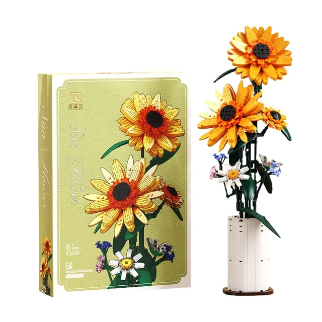 Sun Flowers Bouquet Bonsai DIY Building Blocks  Set Particle Toy Emulate Potted Plant Flower Birthday Gifts