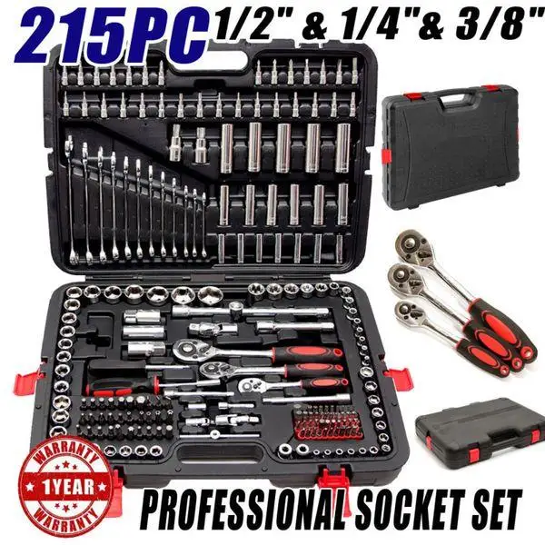 Professional auto repair tools outillage mecanicien 215 pcs 1/2 3