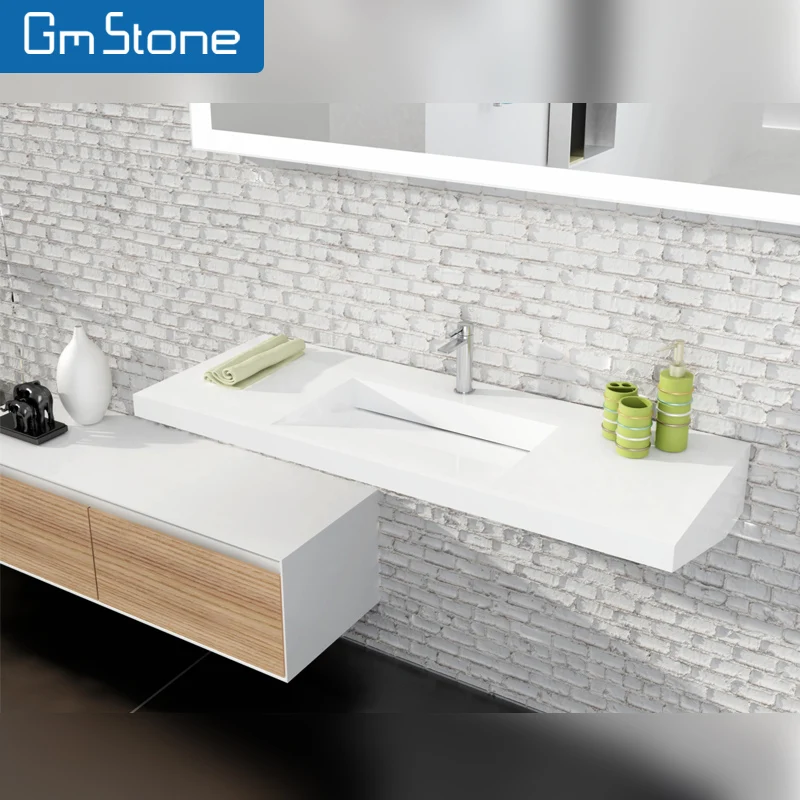 Visual Reference: Gemei Modern Style Solid Surface Wall Hung Rectangular Wash Basin