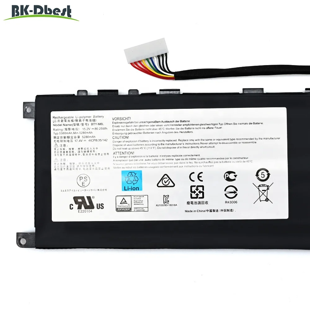 Batteria BTY-M6L 80.25Wh 15.2V Per MSI GS65 GS75 Stealth, PS63 Modern, P65 Creator Batteria BTY-M6L 80.25Wh 15.2V Per MSI GS65 GS75 Stealth, PS63 Modern, P65 Creator