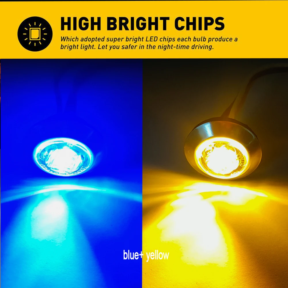 Customizable Dual Color 3 LED Mini Double Clearance Marker Light Stainless Steel Bezel Penny Lights Car Side Marker Accessories