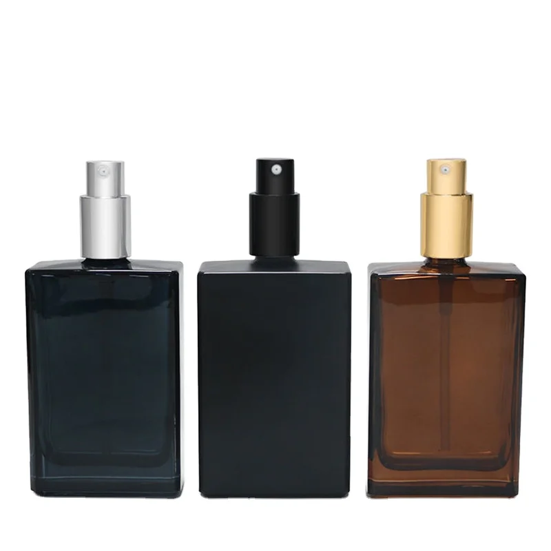 Perfume Bottle 30ml 50ml 100ml square Transparent Amber Matte Black Fragrance Oil Glass Bottles With Fine Mist Gold Sprayer Cap