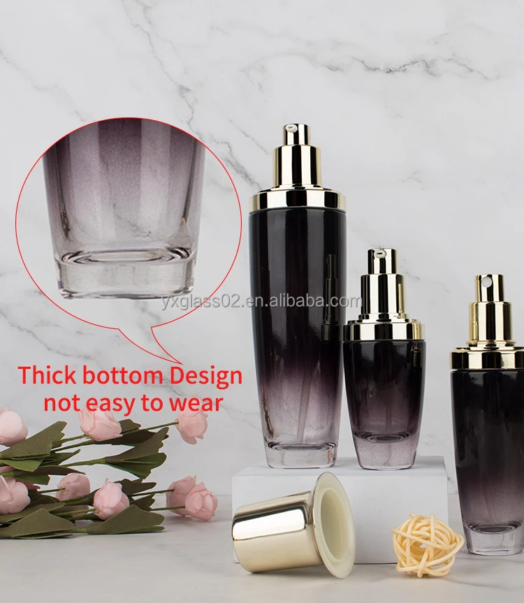 Customized 30g50g30ml50ml100ML120ml fashional glossy container skincare cosmetic set glass bottle packaging set details