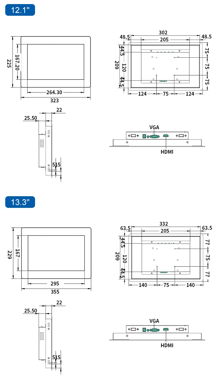 18.5 / 18 Inch VESA Wall Mounted Touch Screen Metal Embedded Touchscreen Industrial Monitor LED Display