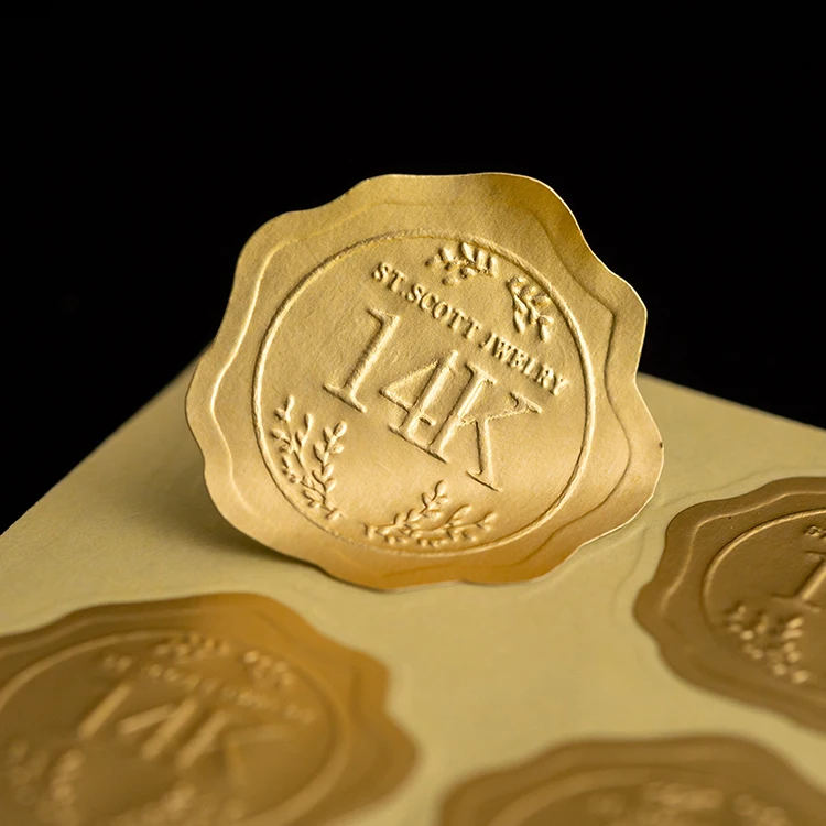 product customized design logo self adhesive stickers sheet seal embossed logo  round gold waterproof sticker label-2