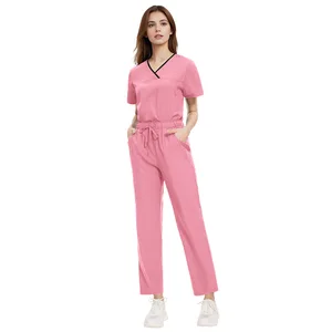 Multi-Colored Unisex Hospital Scrub Uniform Sets 94% Polyester 6% Spandex Knitted Fabric Needle Detection In-Stock Medical Scrub