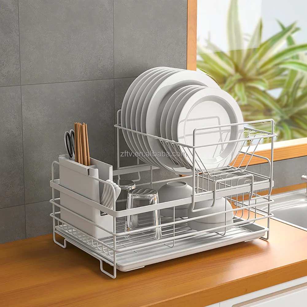 Drying with Tray 2 Tier Foldable Bowl Folding Wall Mounted Stainless Steel Over the Sink Hanging Dish Rack Kitchen Dish Racks