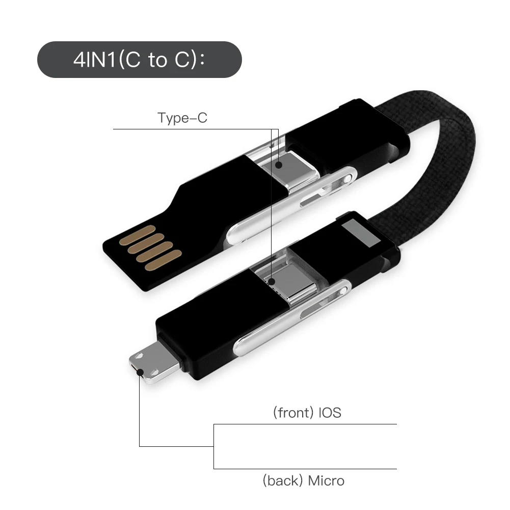 Promotional Gift Set Mini Durable USB Type-C to OTG 4 in 1 Fabric Charging Cable Keychain