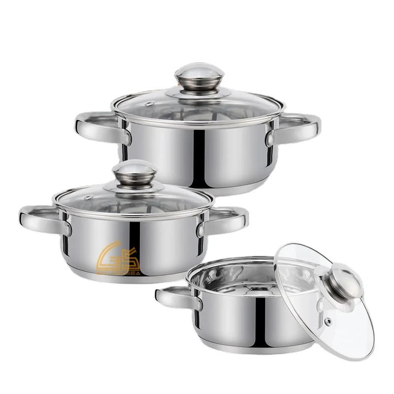 Kitchenware Household Customized Metal Cookware Sets 3ply Stainless Steel Cheap Non Stick Cooking Pots Non-stick