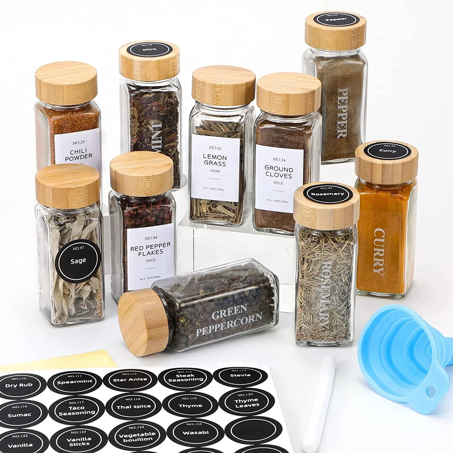 24 Pcs Spice Jars - 4 Oz Glass Spice Jars with Bamboo Lids,Spice Labels  Stickers