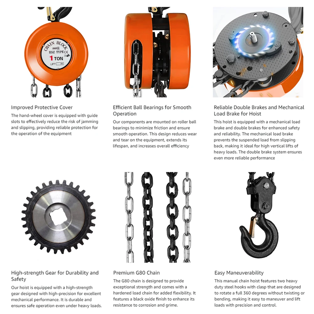 High Quality Factory Direct Supply Small 2 Ton Hand Lifting Chain Block Chain Pulley Block Manual Crane