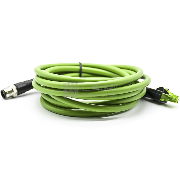 M12 Industrial Ethernet X Coded to RJ45 Connector Waterproof Xcoded Code IP67 8 Pin Male to Female Cable