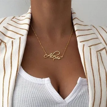 Stainless Steel 18k Gold Custom Jewelry Any Language Font Babygirl Mom Name Bijoux Personalised Necklace