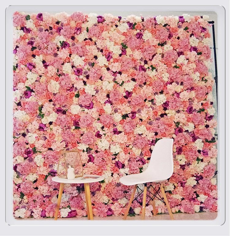 Artificial Hanging Rollup 8x8ft Rose White Flower Wall Panel Decoration