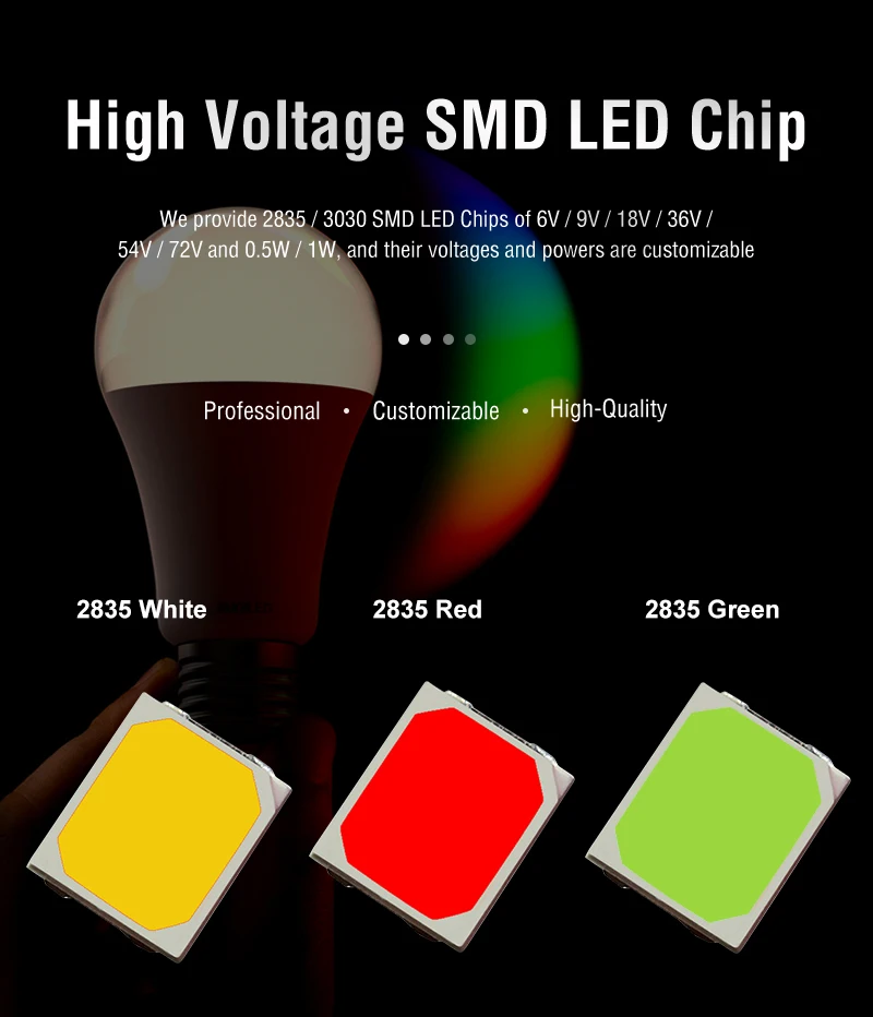 High Volt 2835 SMD Chip 1W 3V 6V 9V 18V 36V 130-140lm