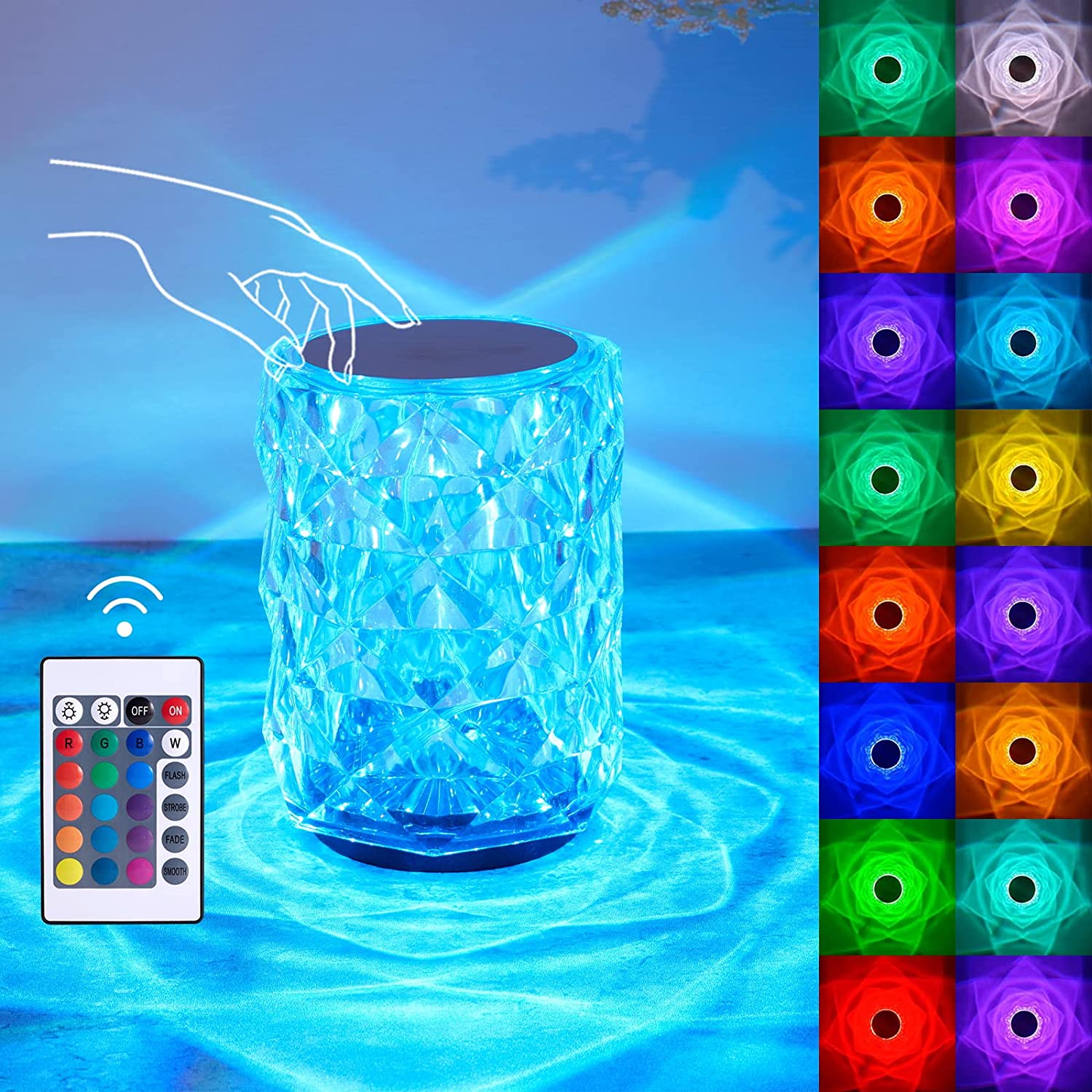 クリスタルランプRGBカラーチェンジングナイトライト16色 & 4モード