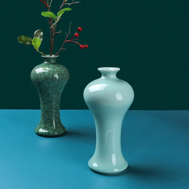 Celadon Little Beauty Drunk Elegant Hydroponic Ceramic Flower Vessel Handicraft Ornament for Home Decoration
