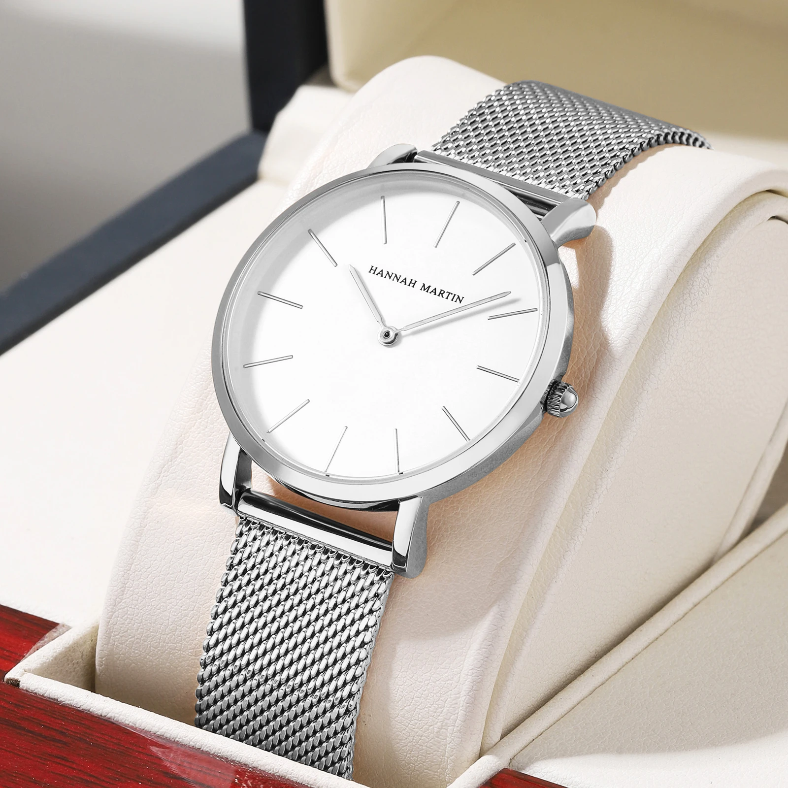 HANNAH MARTIN WATCHES FACTORY OEM ODM 36mm Case Japan Quartz Waterproof  Ladies Watches Milanese Mesh Strap Wrist Watch for Women