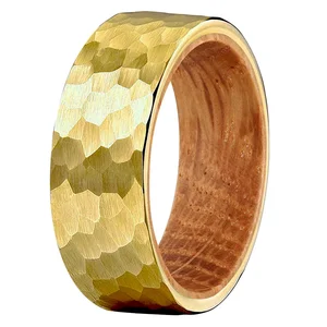 Coolstyle Jewelry 8mm Natural Whisky Wood Insert Hammered Gold Tungsten Ring for Men Women Fashion Engagement Wedding Band