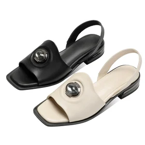 Chic Heeled Sandals for Women Elegant Square Open Toe Low Heel Summer Ankle Strap with Jeweled Slingback Sexy Style