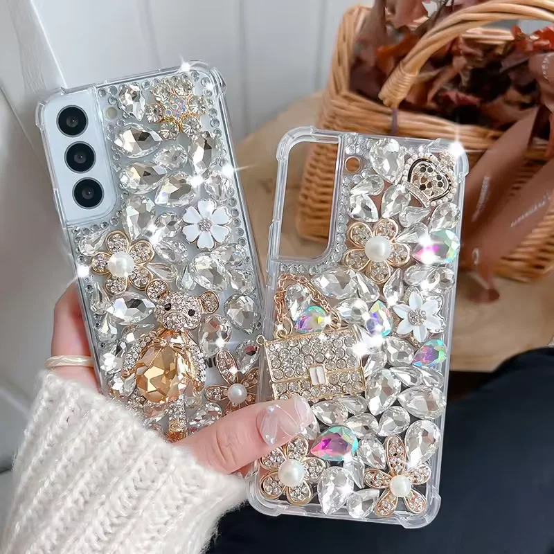 Custom 3D Luxury Glitter Crystal Bling Bling Case for Samsung for Galaxy S24 S23 Ultra S21 Plus Rhinestone Diamond Phone Case PC