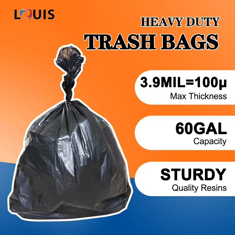 Industrial contractor jumbo heavy duty scented can liner garbage 55-60  gallon black trash bag